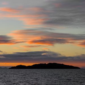 Preview wallpaper island, sea, sunset, dusk, waves