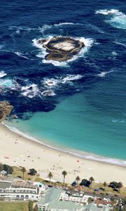 Preview wallpaper island, sea, waves, foam, shore, aerial view