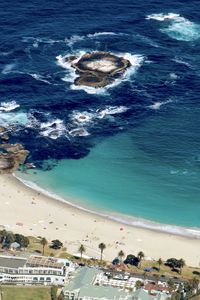 Preview wallpaper island, sea, waves, foam, shore, aerial view