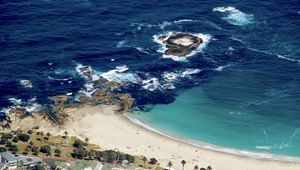 Preview wallpaper island, sea, waves, foam, shore, aerial view