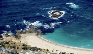 Preview wallpaper island, sea, waves, foam, shore, aerial view