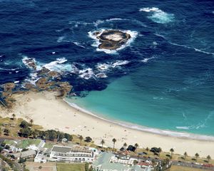 Preview wallpaper island, sea, waves, foam, shore, aerial view