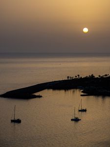 Preview wallpaper island, sea, yachts, boats, dark