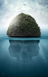 Preview wallpaper island, skull, underwater, secrets