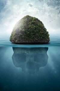 Preview wallpaper island, skull, underwater, secrets