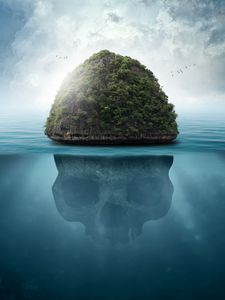Preview wallpaper island, skull, underwater, secrets