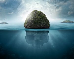Preview wallpaper island, skull, underwater, secrets