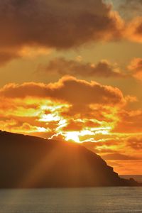 Preview wallpaper island, sunset, clouds, landscape, dark