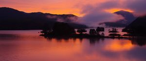 Preview wallpaper island, sunset, dusk, trees, clouds