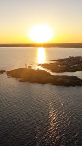 Preview wallpaper island, sunset, sea, sun, aerial view