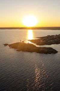 Preview wallpaper island, sunset, sea, sun, aerial view