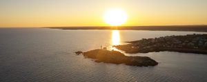 Preview wallpaper island, sunset, sea, sun, aerial view