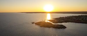 Preview wallpaper island, sunset, sea, sun, aerial view