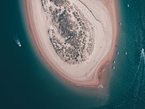 Preview wallpaper island, top view, ocean, boats