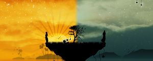 Preview wallpaper island, tree, worlds, people, silhouettes, night