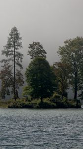 Preview wallpaper island, trees, fog, river, landscape