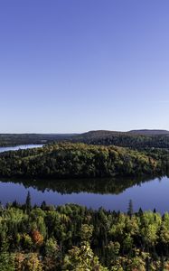 Preview wallpaper island, trees, forest, lake, reflection