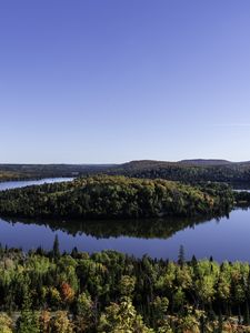 Preview wallpaper island, trees, forest, lake, reflection