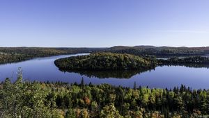 Preview wallpaper island, trees, forest, lake, reflection