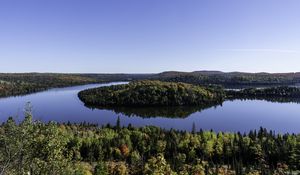 Preview wallpaper island, trees, forest, lake, reflection