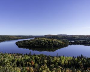 Preview wallpaper island, trees, forest, lake, reflection