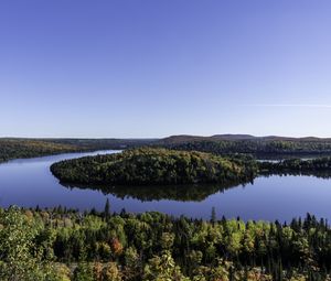 Preview wallpaper island, trees, forest, lake, reflection