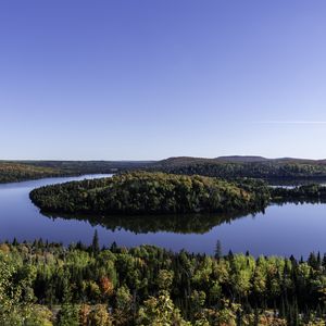 Preview wallpaper island, trees, forest, lake, reflection