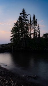 Preview wallpaper island, trees, lake, twilight