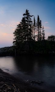 Preview wallpaper island, trees, lake, twilight