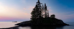 Preview wallpaper island, trees, lake, twilight