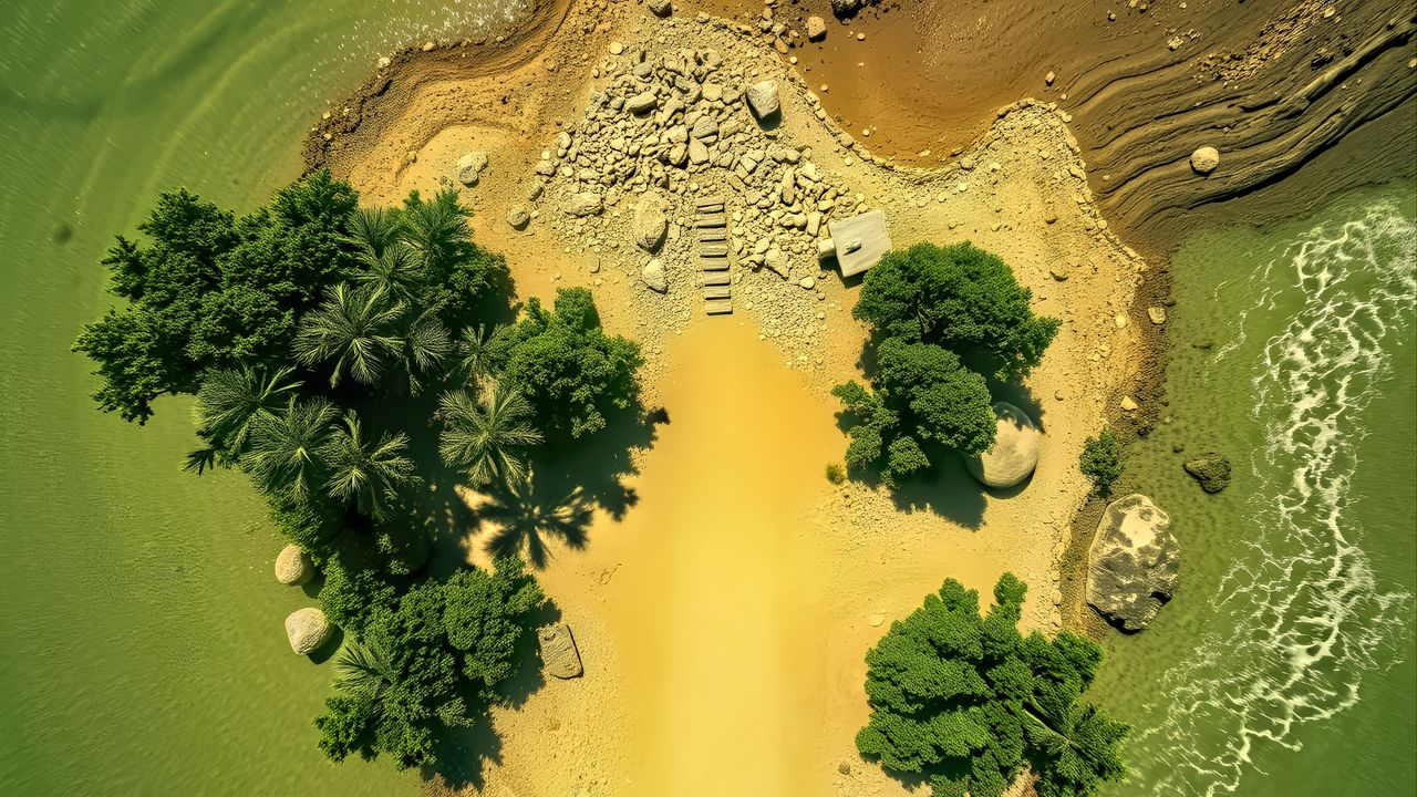 Wallpaper island, trees, sea, aerial view, stones