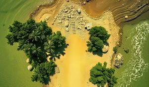 Preview wallpaper island, trees, sea, aerial view, stones