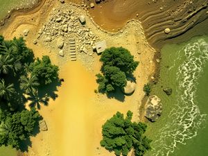 Preview wallpaper island, trees, sea, aerial view, stones