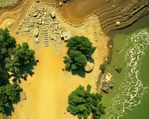 Preview wallpaper island, trees, sea, aerial view, stones