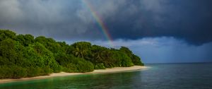 Preview wallpaper island, trees, sea, ocean, rainbow