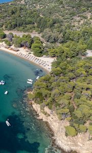 Preview wallpaper island, trees, sea, boats, aerial view