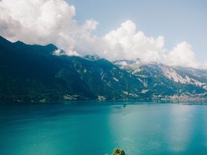 Preview wallpaper island, water, mountains, grindelwald, switzerland