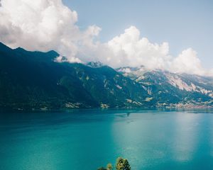 Preview wallpaper island, water, mountains, grindelwald, switzerland