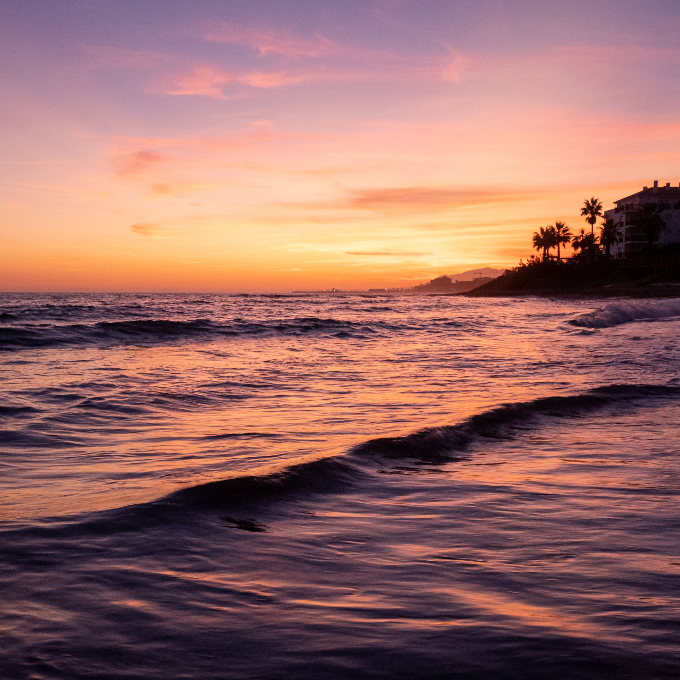 Download Wallpaper 2780x2780 Island Waves Palm Trees Sunset Ipad Air