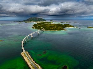 Preview wallpaper islands, bridge, sea, clouds