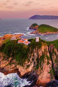 Preview wallpaper islands, buildings, lighthouse, rocks, sea