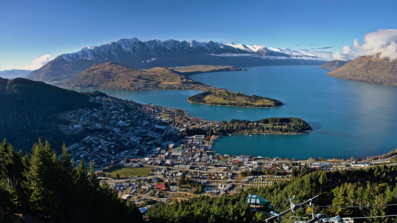 Wallpaper islands, buildings, mountains, aerial view