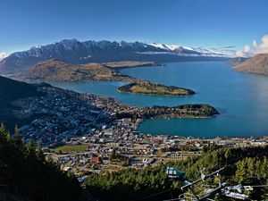 Preview wallpaper islands, buildings, mountains, aerial view