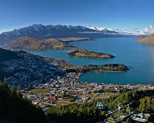 Preview wallpaper islands, buildings, mountains, aerial view