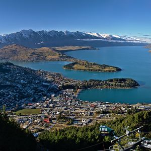 Preview wallpaper islands, buildings, mountains, aerial view