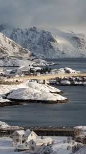 Preview wallpaper islands, snow, sea, houses