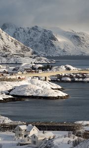 Preview wallpaper islands, snow, sea, houses