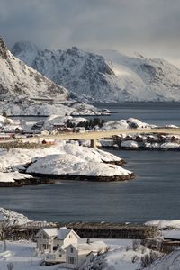 Preview wallpaper islands, snow, sea, houses