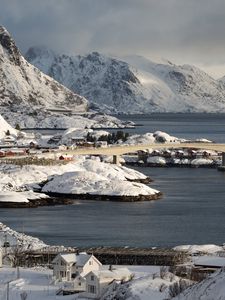 Preview wallpaper islands, snow, sea, houses