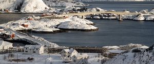 Preview wallpaper islands, snow, sea, houses